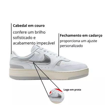 Tênis Nike Feminino Gamma Force Branco Prata Couro