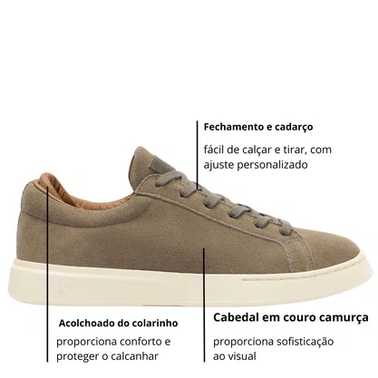 Tênis Reserva Masculino Rufy Cimento Natural Couro Camurça