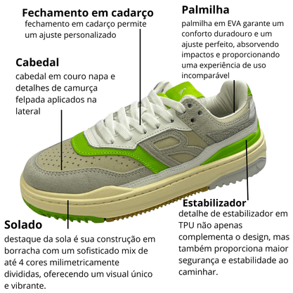 Tênis Reserva R-Bronx Feminino Off White Verde Couro 