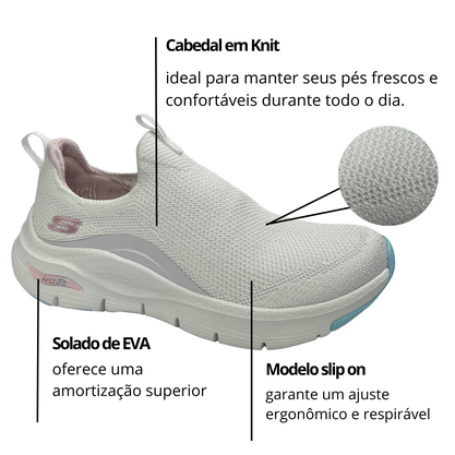 Tênis Skechers Feminino Slip On Arch Fit Branco Multi