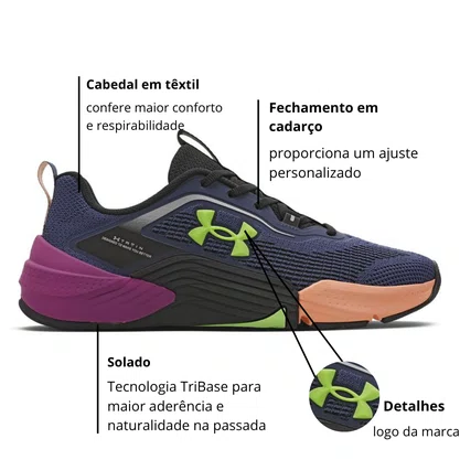  Tênis Under Armour Feminino UA Tribase Reps 2 Azul Stone Dalia Limão