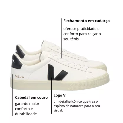 Tênis Veja Campo Chromefree Leather Extra White Black 