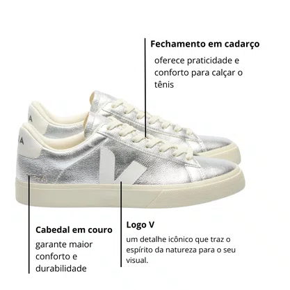 Tênis Veja Feminino Campo Silver White Couro