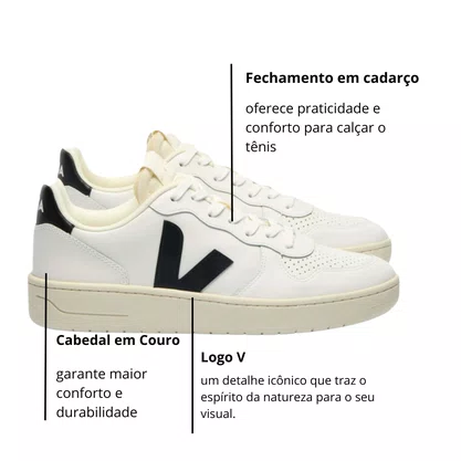 Tênis Veja Masculino V-10 Prime Leather Extra Black White