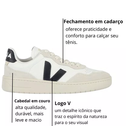 Tênis Veja V-90 Masculino White Black Couro