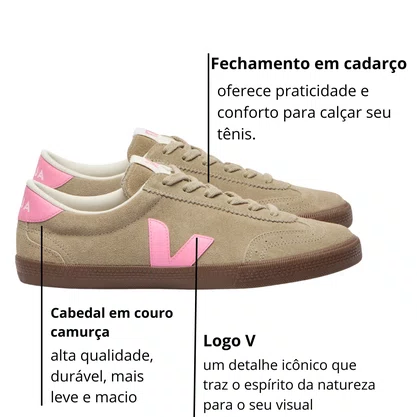 Tênis Veja Volley Feminino Taupe Malibu Bark Couro Camurça