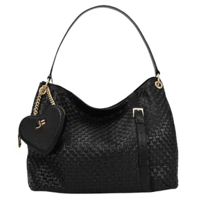 Bolsa Jorge Bischoff Feminina Grande 2 em 1 Hobo Preto Couro