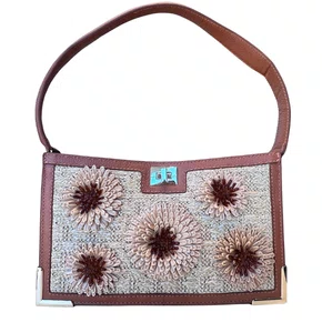 Bolsa Jorge Bischoff Feminina Ráfia Natural Couro - Pequena