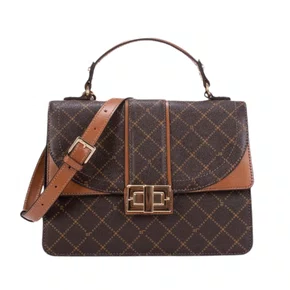 Bolsa Jorge Bischoff Feminina Satchel Monograma Marrom Couro