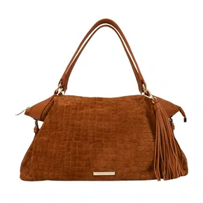 Bolsa Jorge Bischoff Feminina Tote Marrom Caramelo Couro Croco Camurça