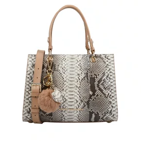 Bolsa Jorge Bischoff Feminina Tote Nude Natural Cobra Python