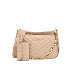 Bolsa Jorge Bischoff Infinita Transversal Nude Couro - Média 