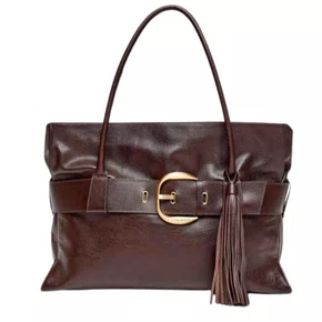 Bolsa Lança Perfume Shopping Maxi Fivela Marrom Couro