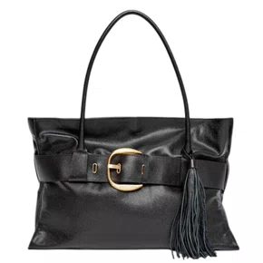 Bolsa Lança Perfume Shopping Maxi Fivela Preto Couro
