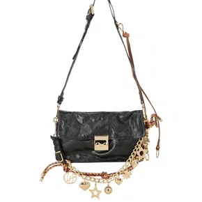 Bolsa Luiza Barcelos Baguete Feminina Preta Couro Estonado