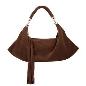 Bolsa Luiza Barcelos Feminina Alça Tramada Café Couro Camurça - Grande