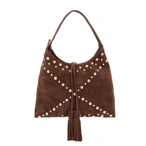 Bolsa Luiza Barcelos Feminina Café Camurça - Média