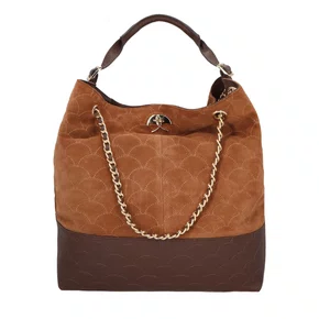 Bolsa Luiza Barcelos Feminina Caramelo Coffee Couro Camurça - Grande