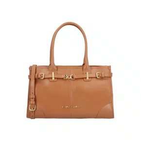 Bolsa Luiza Barcelos Feminina Caramelo Couro Fivela Dourada - Média