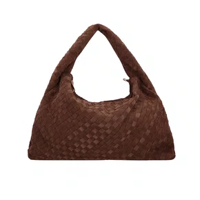 Bolsa Luiza Barcelos Feminina Marrom Café Tressê Camurça - Grande