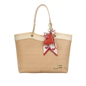 Bolsa Shopping Jorge Bischoff Feminina Ráfia Nude Couro