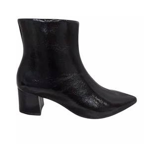Bota Berti Maria Feminina Cano Curto Preto Couro Verniz