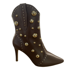 Bota Berti Maria Feminina Tachas Marrom Couro