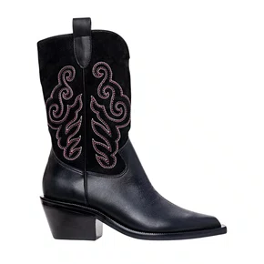 Bota Carrano Feminina Western Bordado Black Smooth Couro