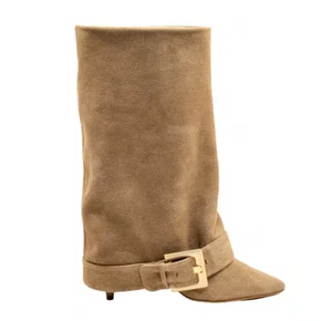 Bota Cecconello Feminina Cano Médio Latte Couro Camurça