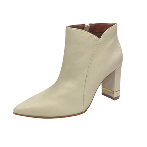 Bota Jorge Bischoff Branca Bico Fino Salto Bloco Couro 