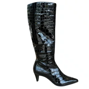 Bota Jorge Bischoff Feminina Cano Alto Preta Couro Croco