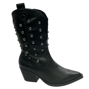 Bota Jorge Bischoff Feminina Western Tachas Preto Couro