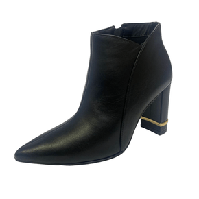 Bota Jorge Bischoff Preta Bico Fino Salto Bloco Couro 