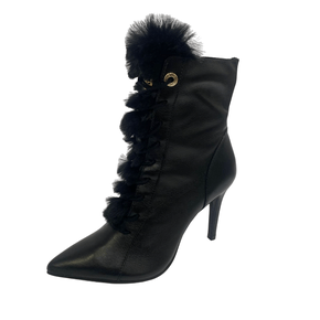 Bota Jorge Bischoff Preto Cadarço Salto Alto Fino Couro