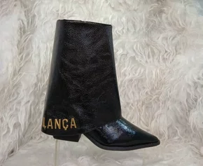 Bota Lança perfume Feminina Fold Over Preto Couro