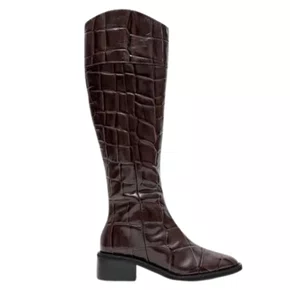 Bota Lança Perfume Montaria Feminina Coffee Couro Croco