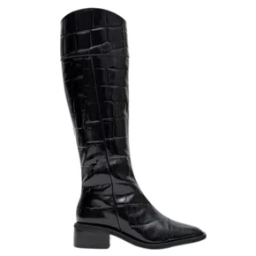 Bota Lança Perfume Montaria Feminina Preta Couro Croco