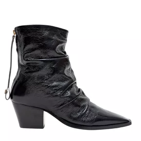 Bota Lança Perfume Slouchy Feminina Preta Couro Verniz