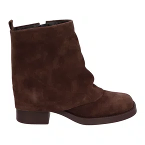 Bota Luiza Barcelos Feminina Cano Curto Sobreposto Coffee Couro Camurça