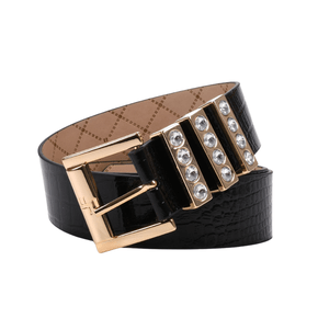 Cinto Jorge Bischoff Feminino Preto Pedrarias Couro Verniz