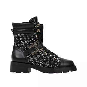 Coturno Jorge Bischoff Coturno Cano Curto Tecido Tweed Preto 