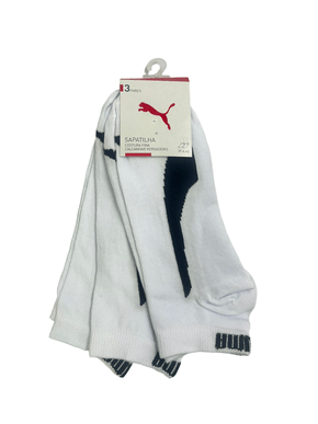 Kit 3 Pares Meia Sapatilha Puma Branca com Preta 