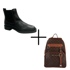 Kit Bota Luz Jorge Bischoff Preta Couro + Mochila Jorge Bischoff Monograma Couro