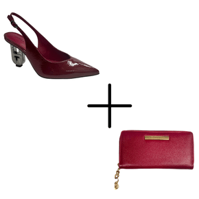 Kit Slingback Jorge Bischoff Feminino Vinho Couro Verniz + Carteira Jorge Bischoff Feminina Bordo Couro