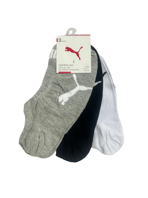 Kit 3 Pares Meia Sapatilha Puma Branca Com Preta 