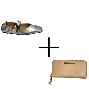 Kit Sapatilha Jorge Bischoff Feminino Prata Couro + Carteira Jorge Bischoff Feminina Sand Couro