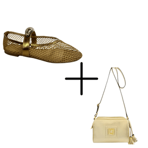 Kit Sapatlha Berti Maria Telada Bronze + Bolsa Luz da Lua Gold Média