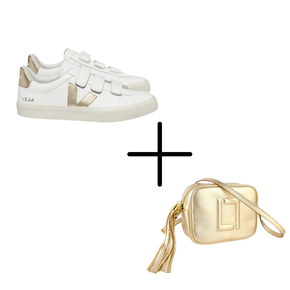 Kit Tênis Veja Feminino Recife White Platine + Bolsa Luz da Lua Gold Pequena