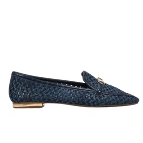 Loafer Jorge Bischoff Feminino Ráfia Azul Marinho Couro