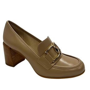 LoaferJorge Bischoff Feminino Nude Salto Bloco Couro
